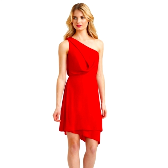 BCBGMaxAzria Dresses & Skirts - BCBG MaxAzria red Somara one shoulder mini dress
